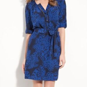 presley skye Nordstrom women’s 100% silk belted bluebutterfly print dress SMALL